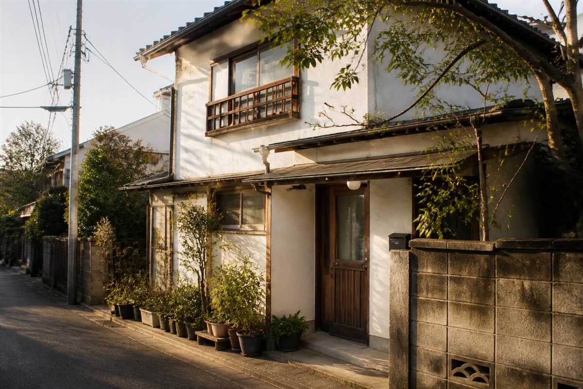 夕暮れの住宅街に建つ木の温もりを感じる中古戸建て